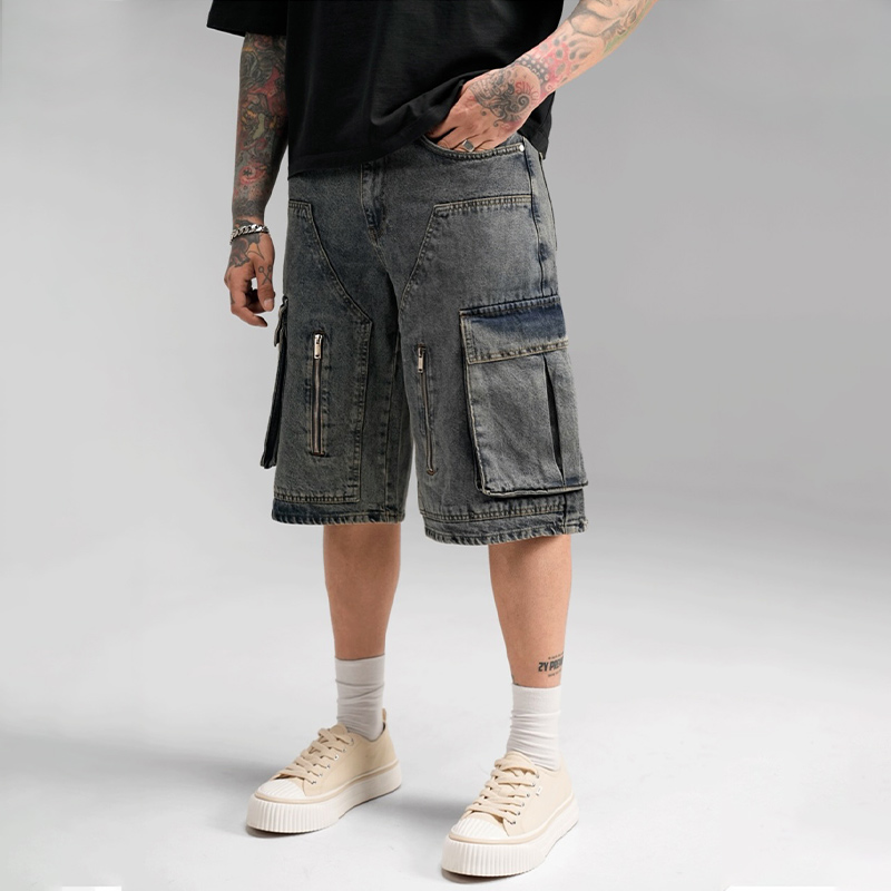 Denim Shorts Men Street Style Cargo Pocket denim shorts men